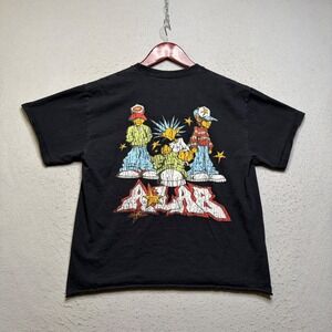 A-Lab Graphic T-Shirt Mens Medium Black Y2K Streetwear Raw Hem Character Print